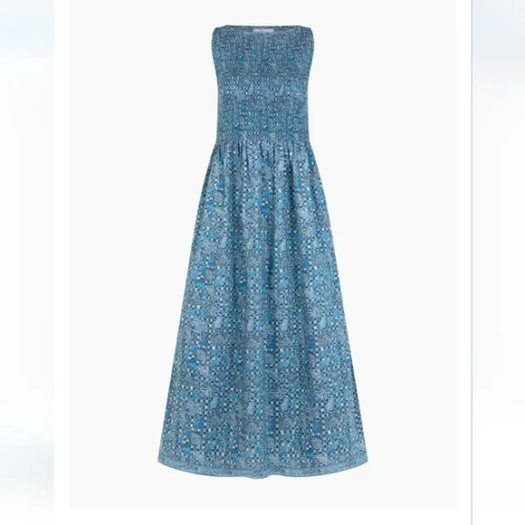 Hill House Blue Maxi Cosima Dress Navy Trellis - Picture 2 of 8